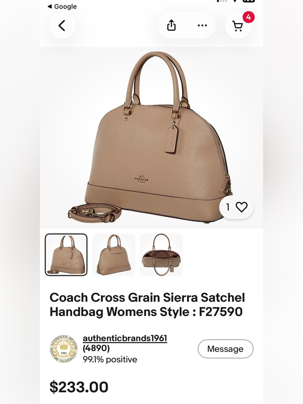 Coach Beige Sierra Satchel in crossgrain leather. Like new! - Picture 5 of 6